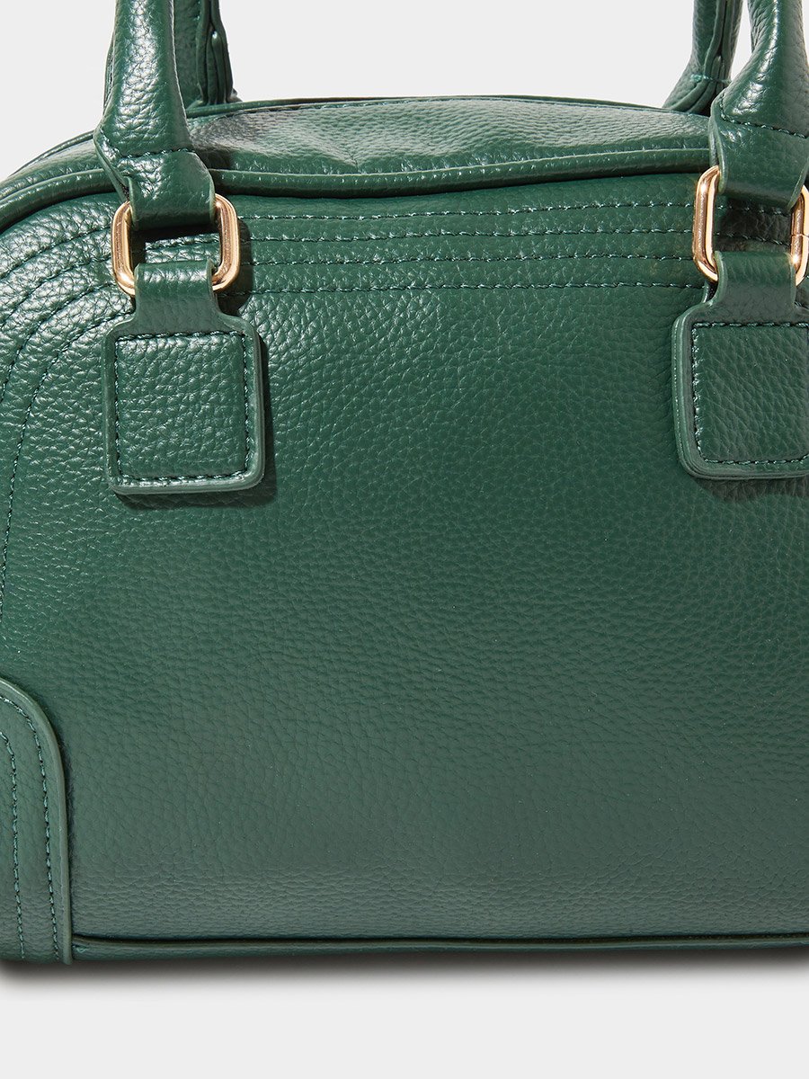 Green Structured Zip Closure Textured Shopper Bag