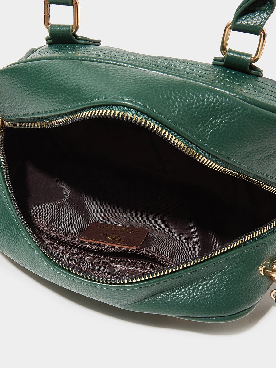 Green Structured Zip Closure Textured Shopper Bag