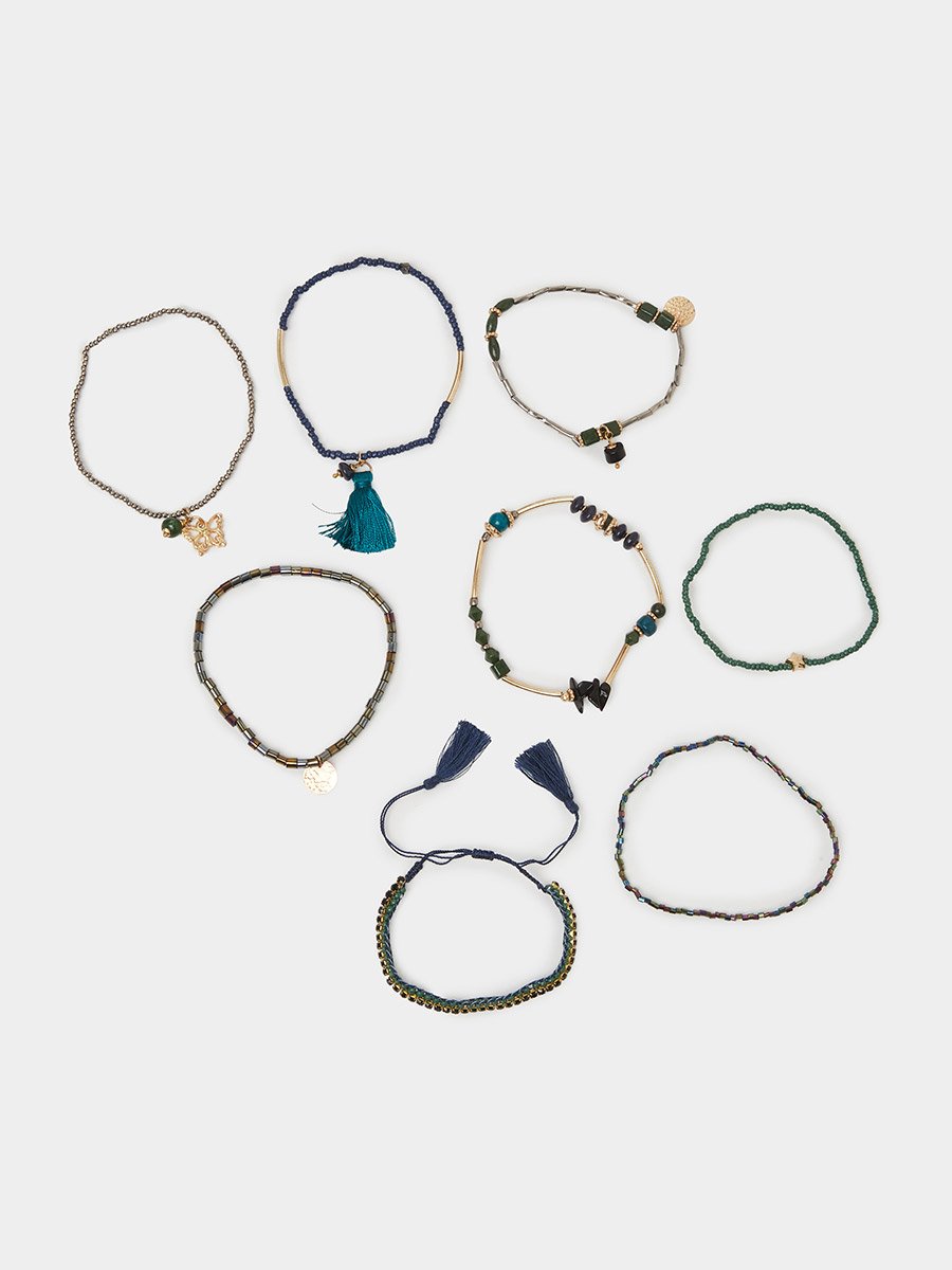 Pack of 8 - Multi-Color Beaded Bracelets 