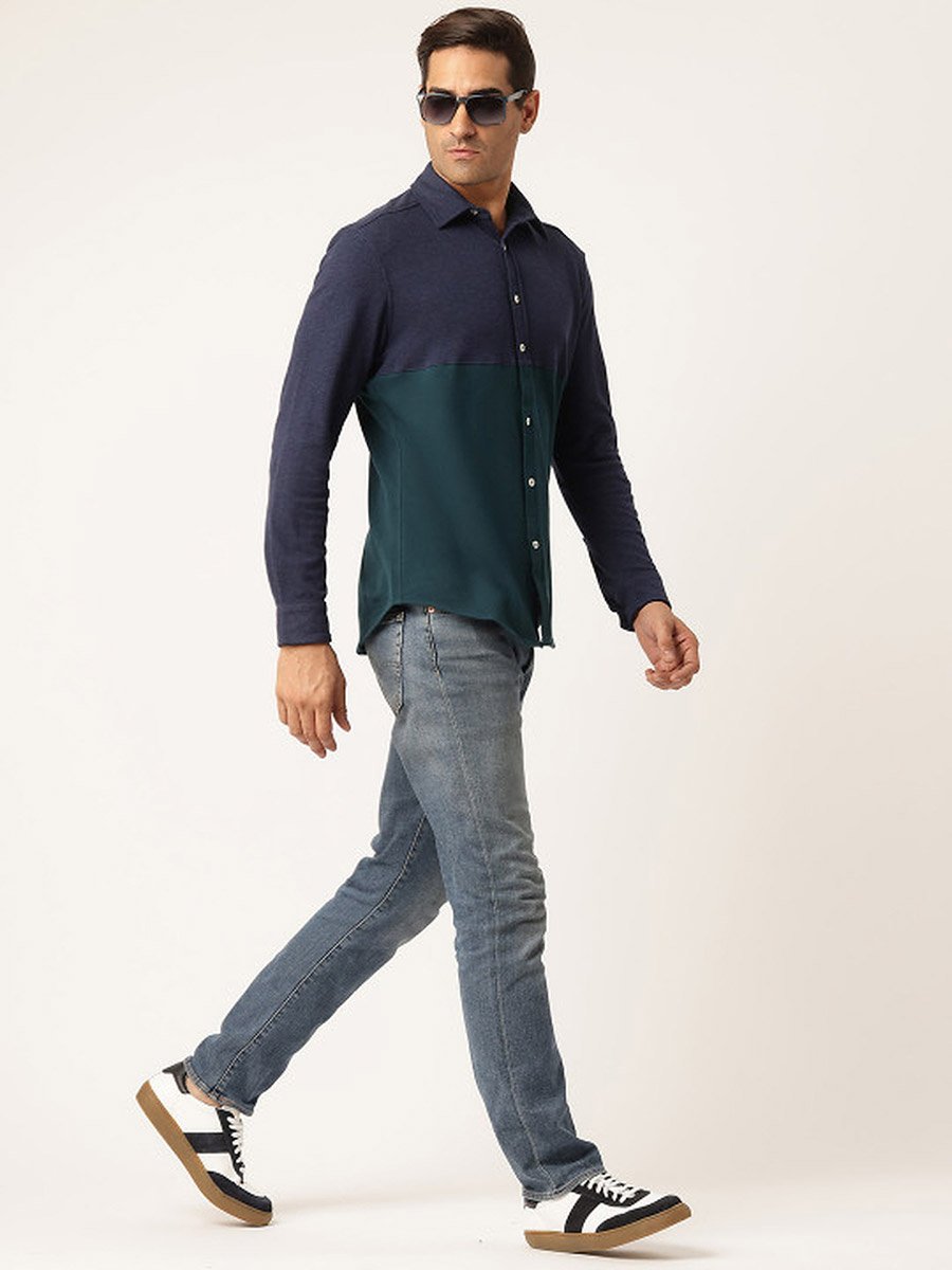Classic Fit Colourblocked Cotton Casual Shirt