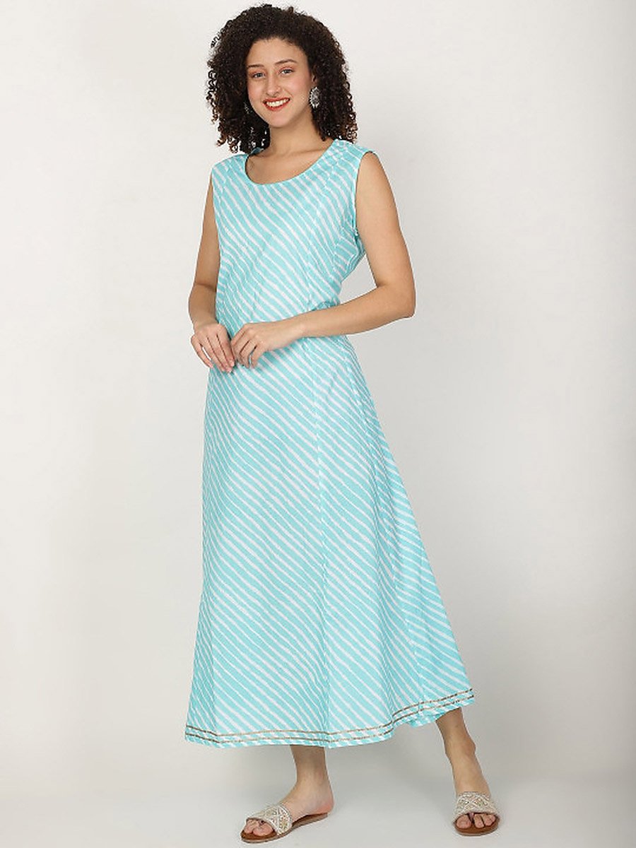 Striped Round Neck Sleeveless Cotton A-Line Kurta
