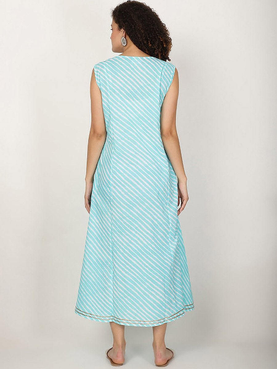 Striped Round Neck Sleeveless Cotton A-Line Kurta