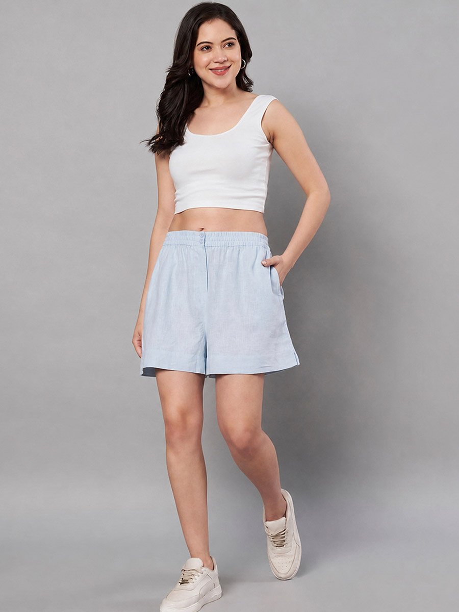 Blue High-Rise Shorts