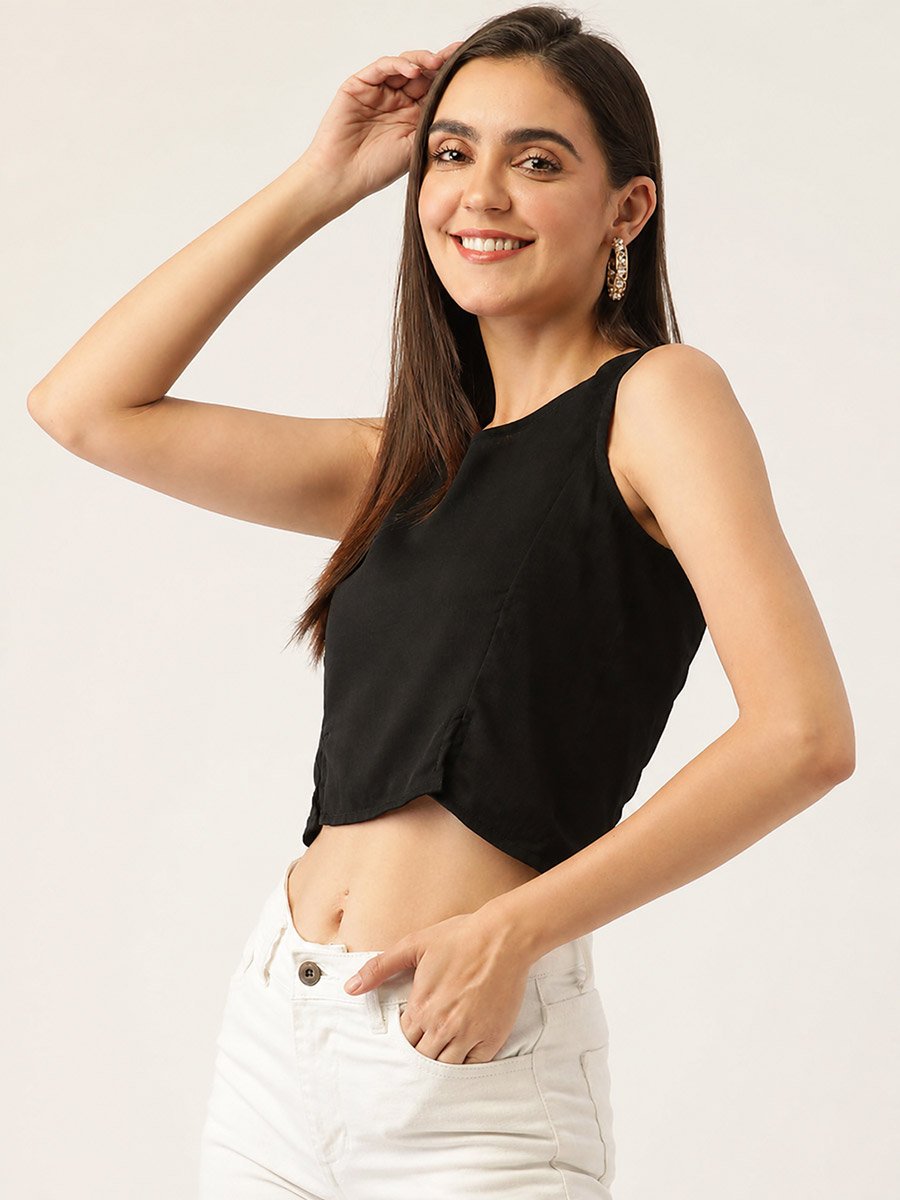 Black Solid Crop Top