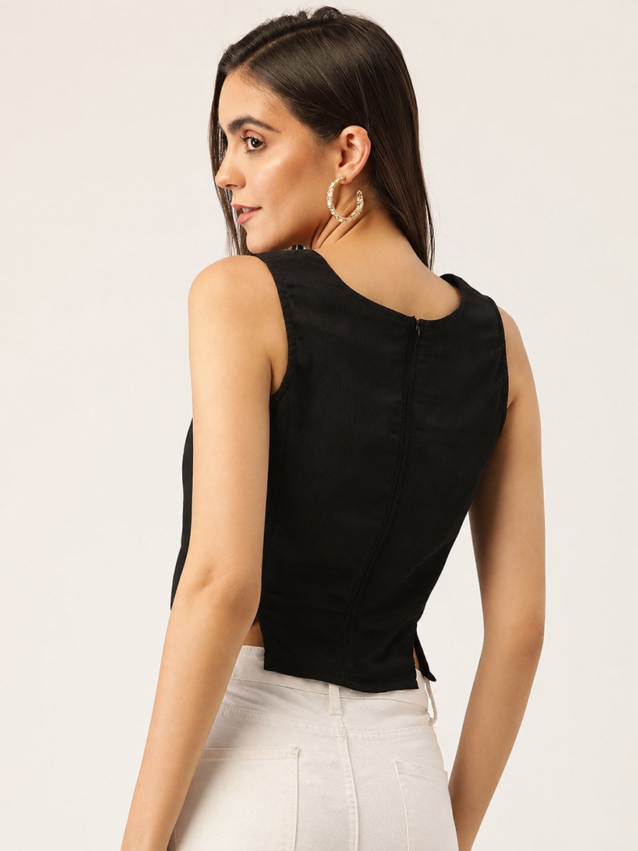Black Solid Crop Top