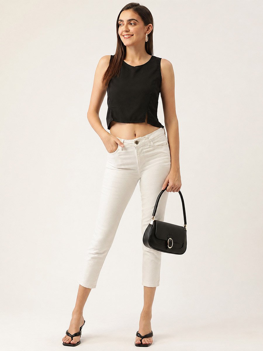 Black Solid Crop Top
