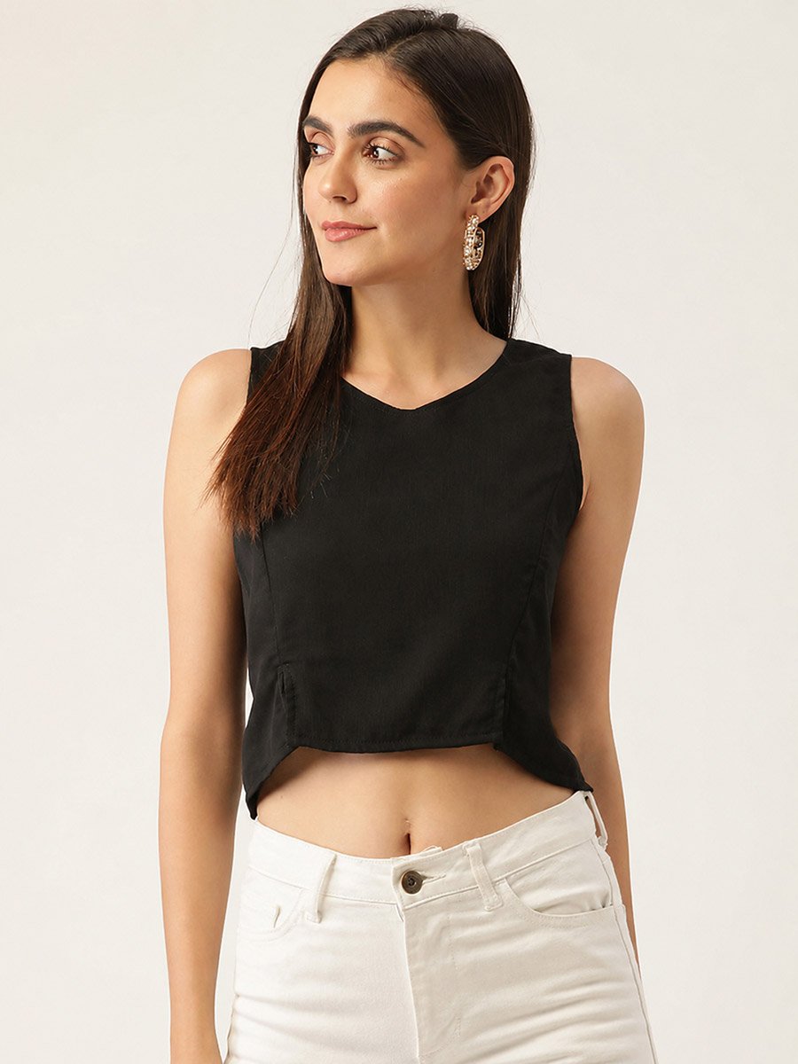 Black Solid Crop Top