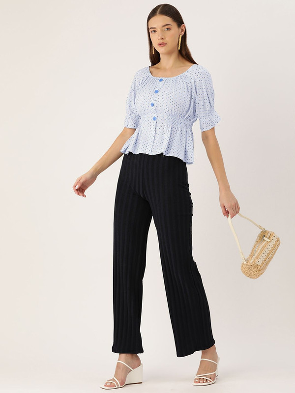 Polka Dots Print Puff Sleeves Peplum Top