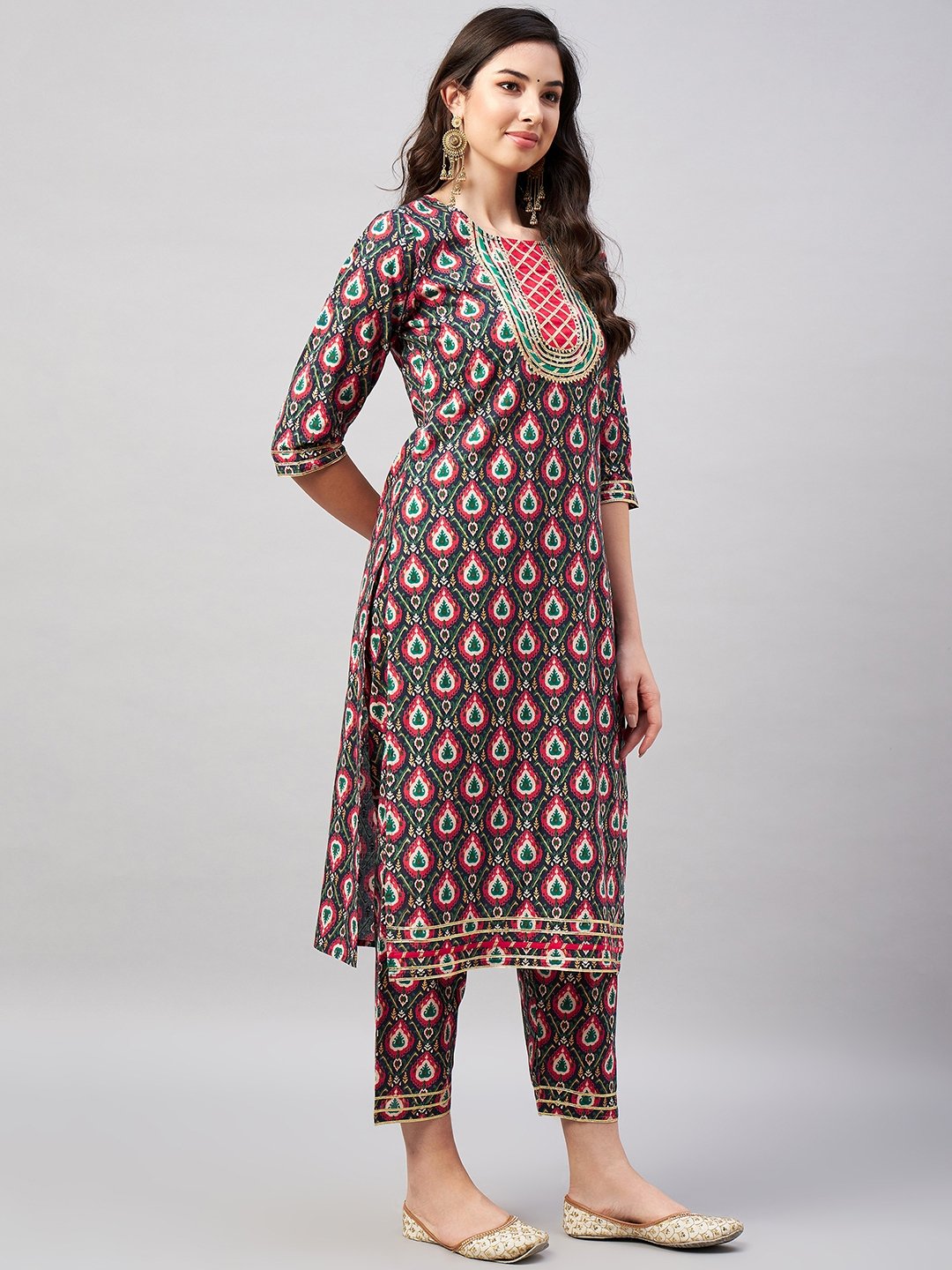 Navy Blue Printed Kurta and Pants Set