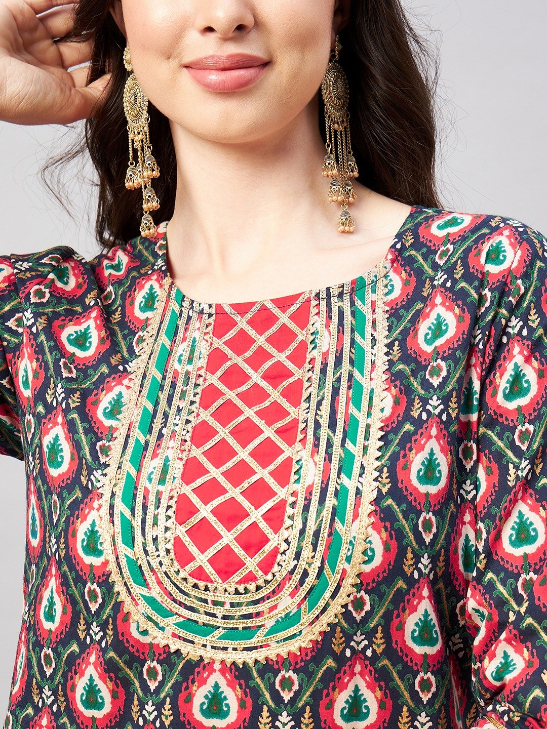 Navy Blue Printed Kurta and Pants Set