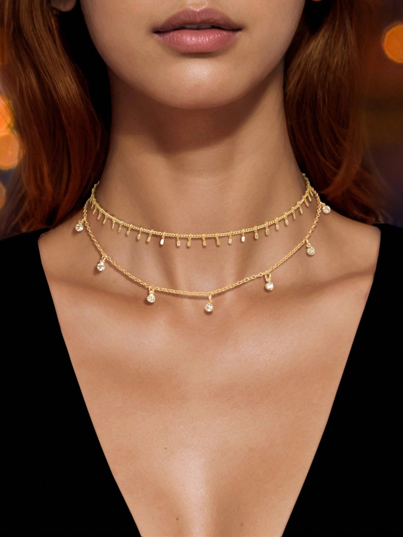 Set of 2 - Rhinestone Embellished Necklace