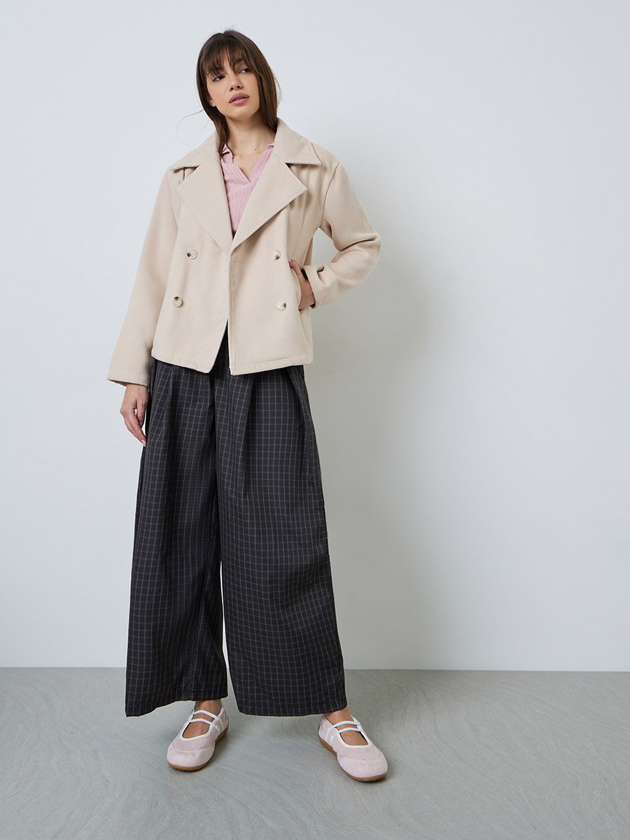 Beige Regular Fit Tailored Wool-Like Jacket