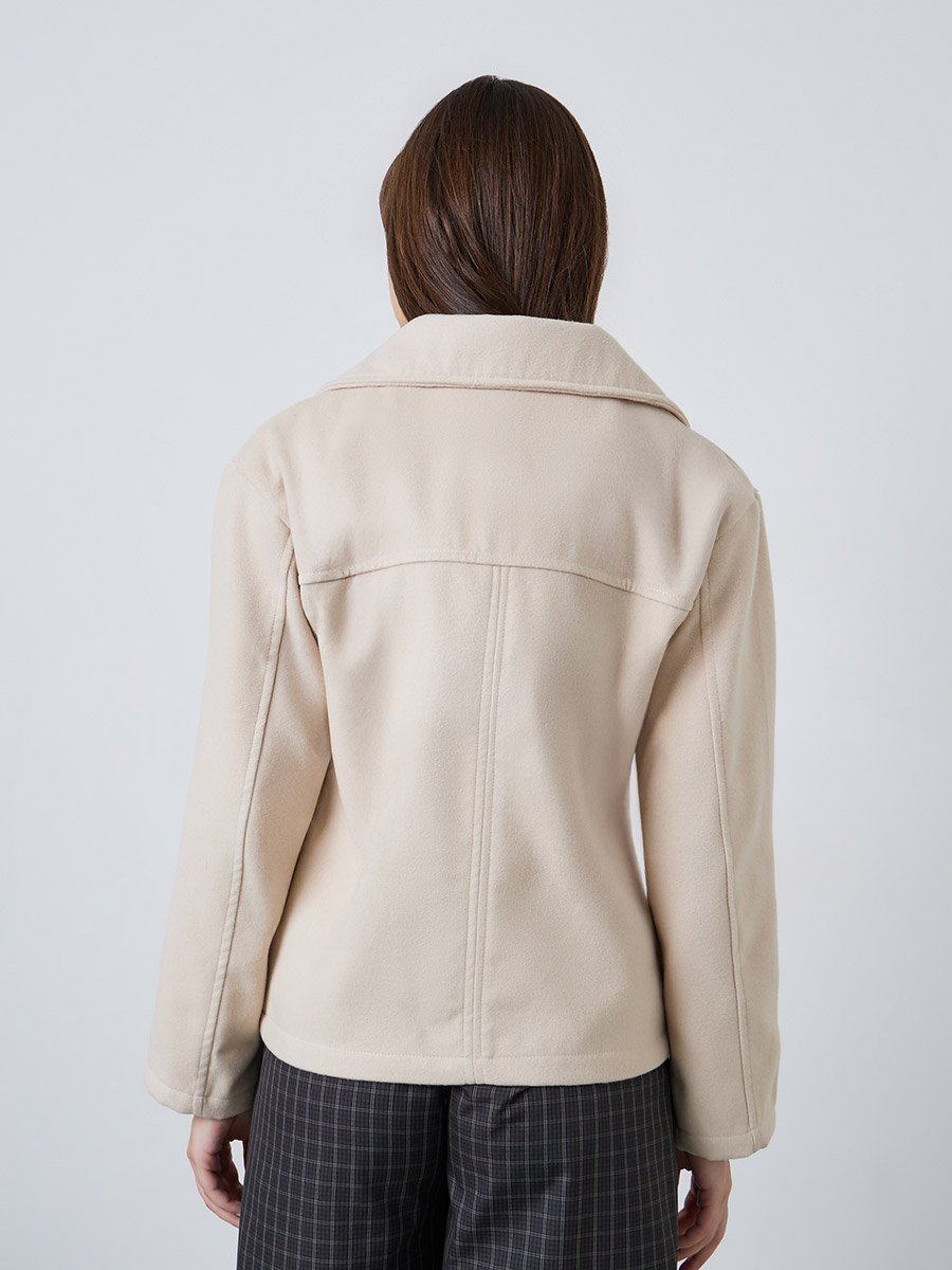 Beige Regular Fit Tailored Wool-Like Jacket