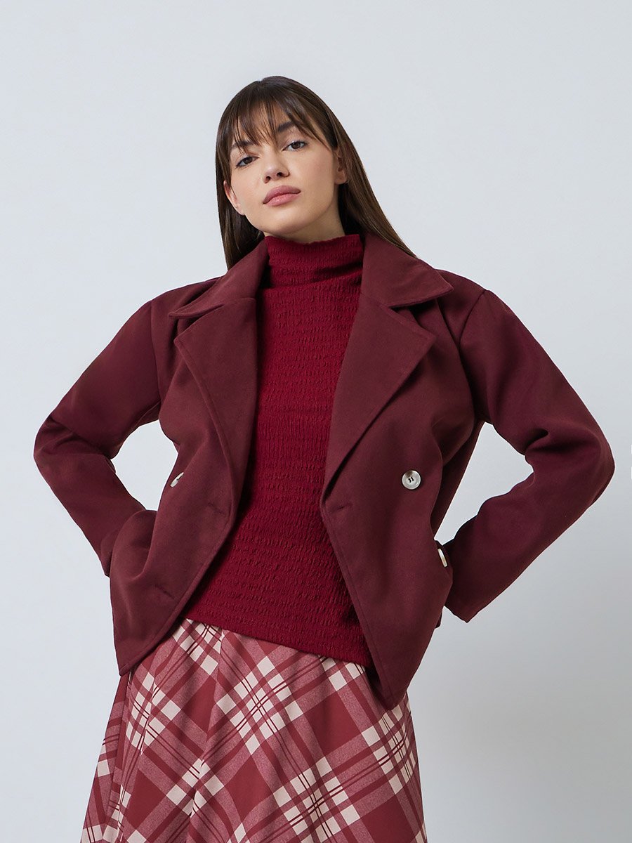 Burgundy Regular Fit Tailored Wool-Like Jacket