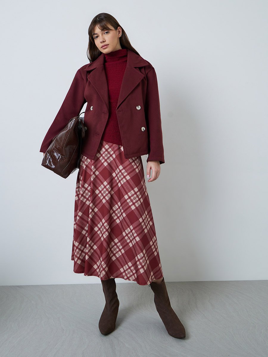 Burgundy Regular Fit Tailored Wool-Like Jacket