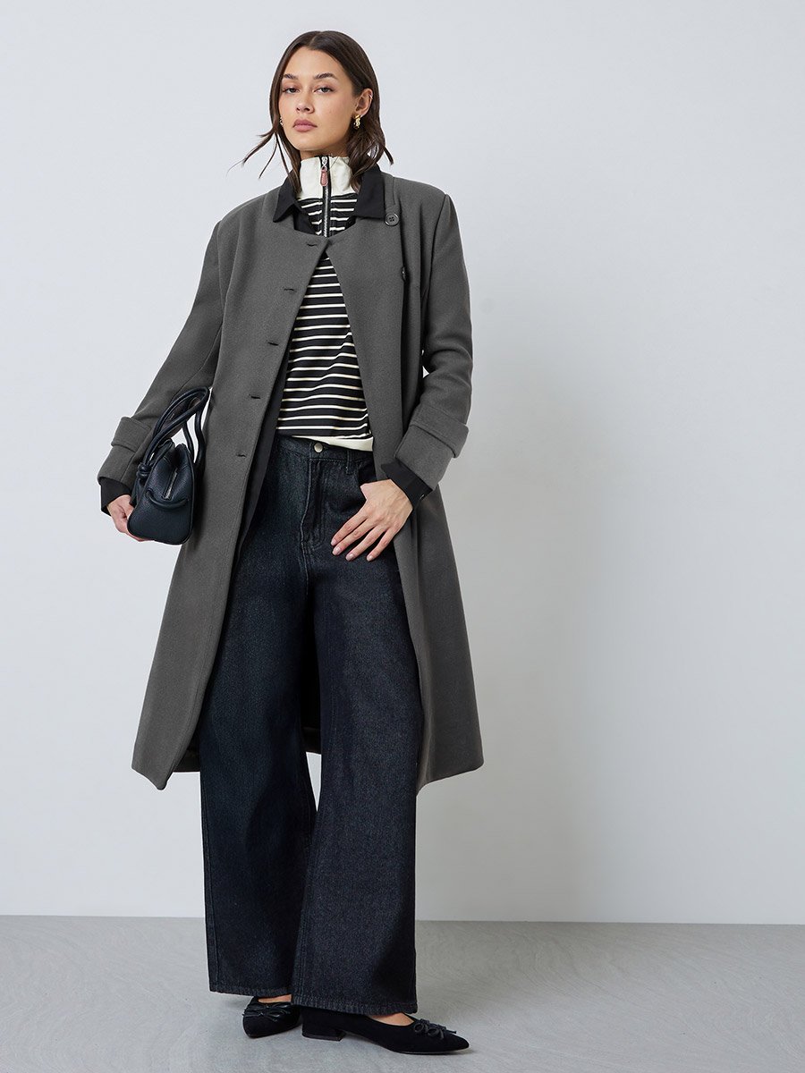 Charcoal Slim Fit Wool Like Coat