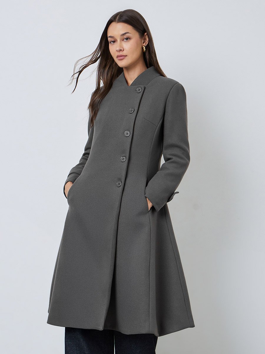 Charcoal Slim Fit Wool Like Coat