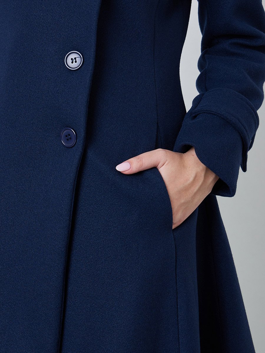 Navy Blue Slim Fit Wool Like Coat