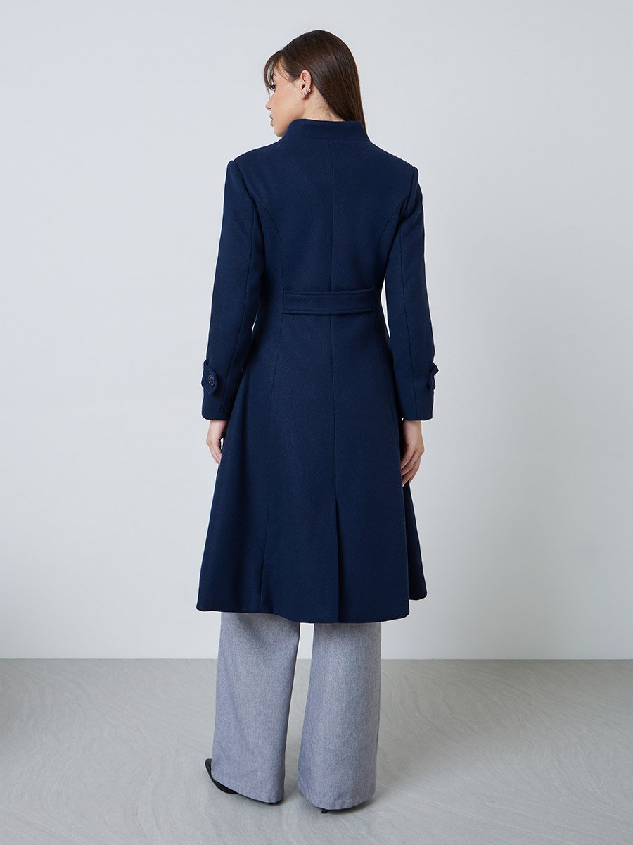 Navy Blue Slim Fit Wool Like Coat