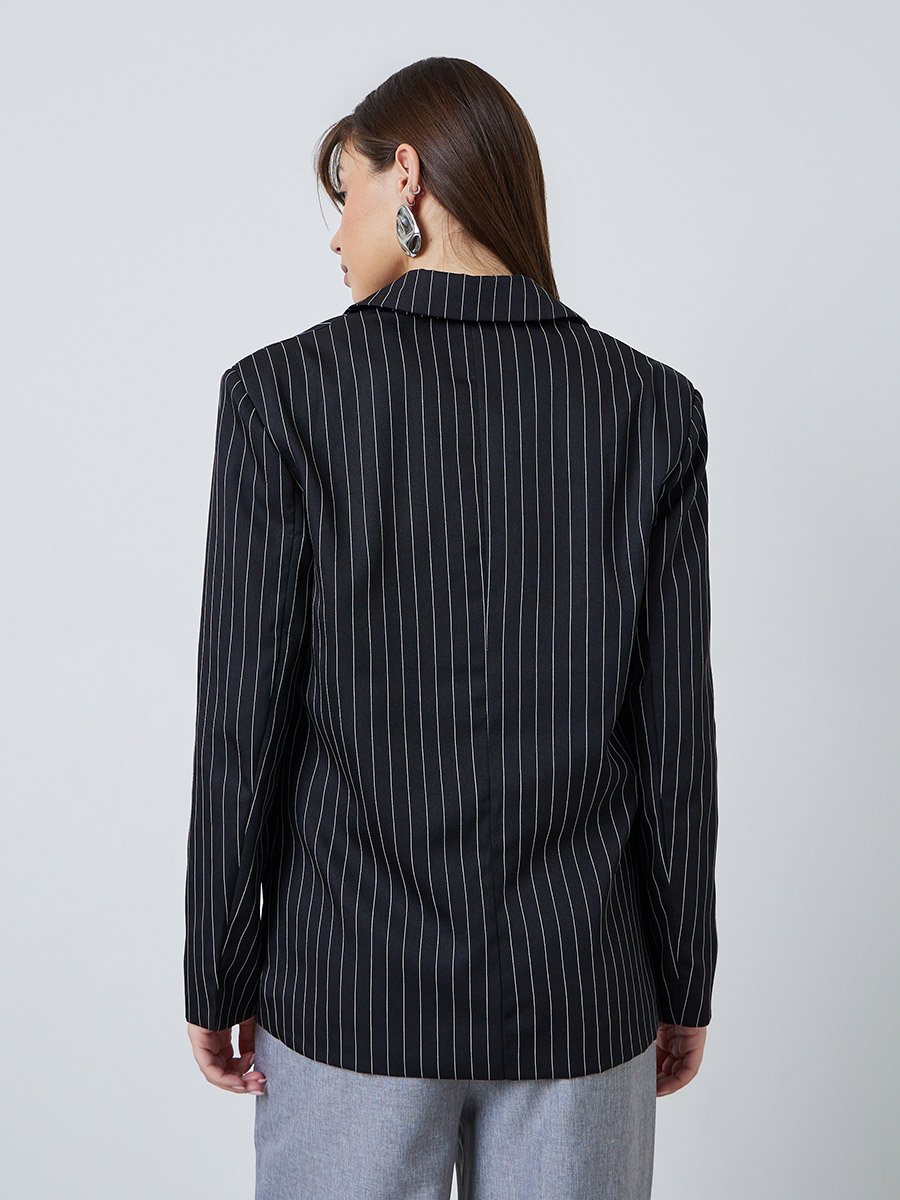 Black Regular Fit Striped Blazer