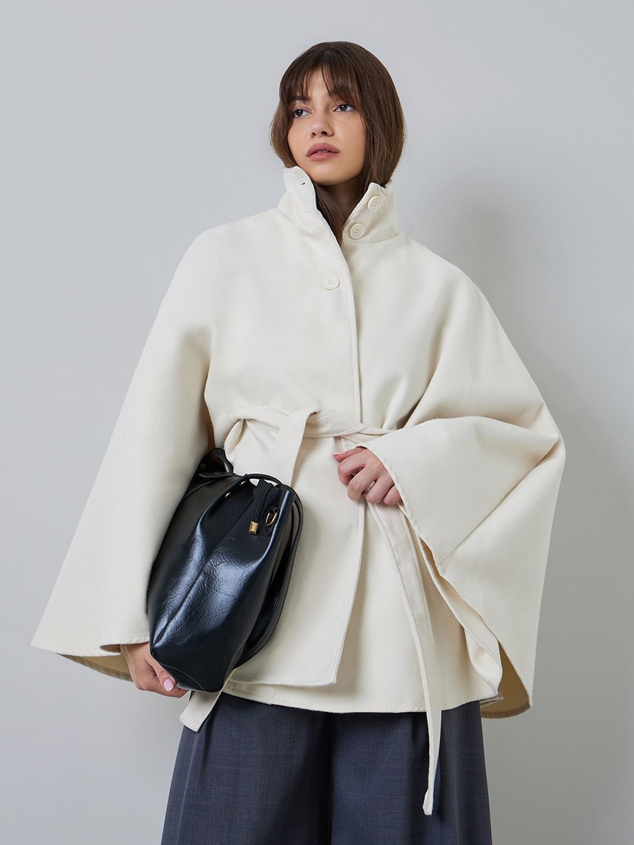 Cream Oversized Longline Wool-Like Cape Jacket