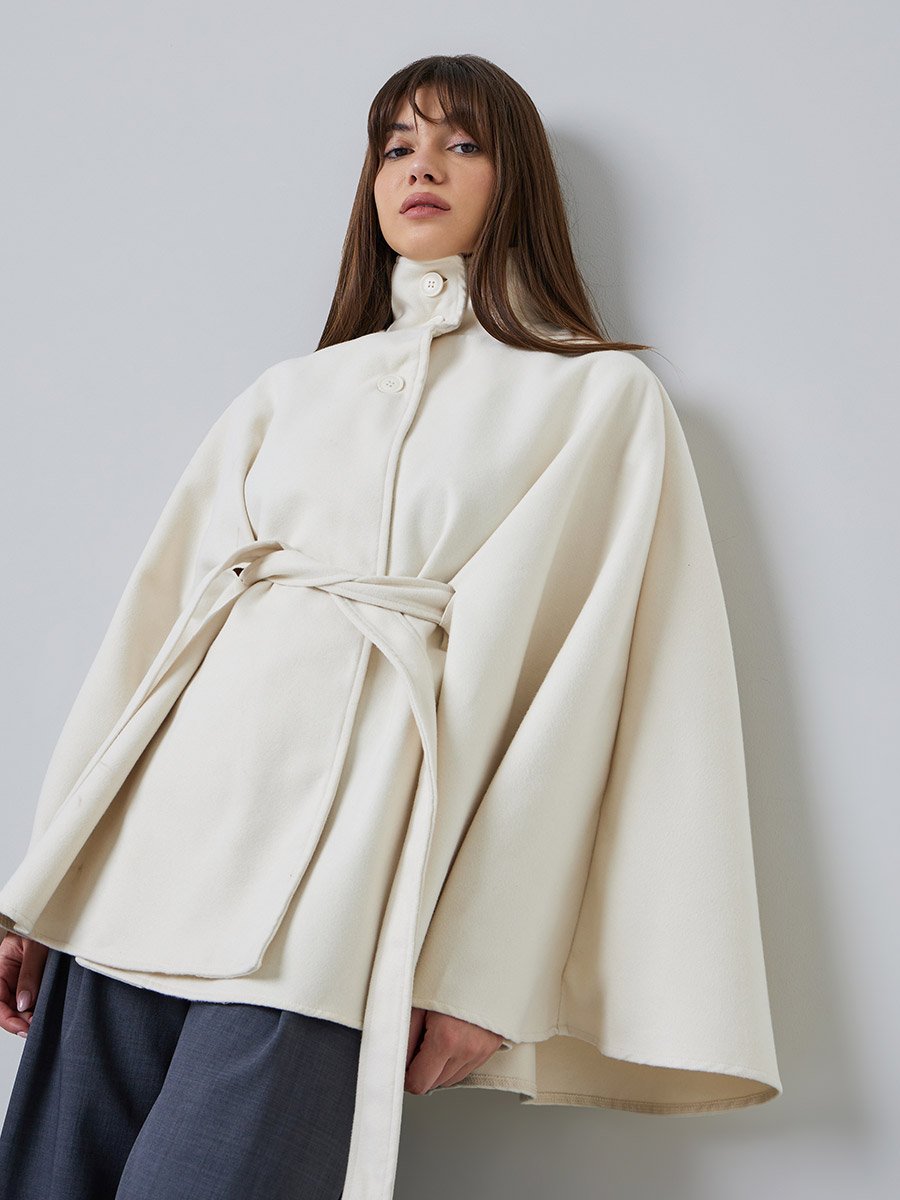Cream Oversized Longline Wool-Like Cape Jacket
