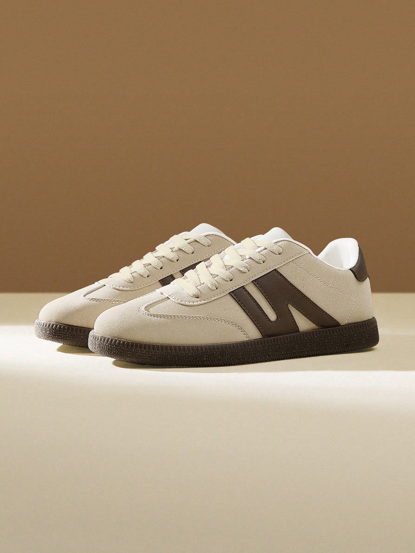 Womens Beige PU Leather Casual Sneakers - Everyday Comfort and Style