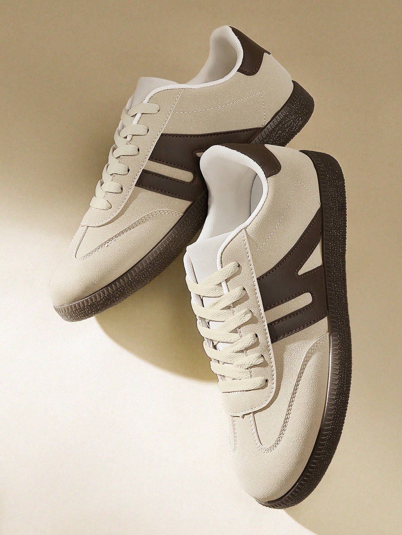 Womens Beige PU Leather Casual Sneakers - Everyday Comfort and Style