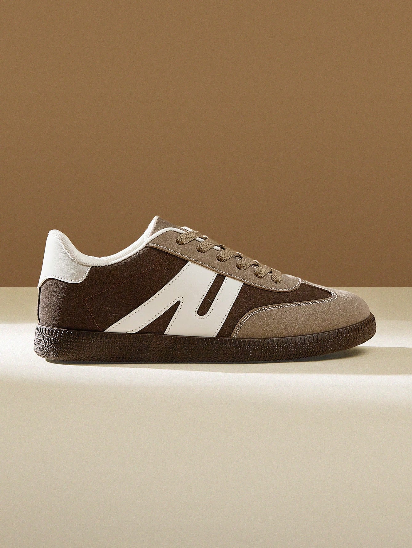 Womens Brown PU Leather Sneakers - Casual Sports Footwear