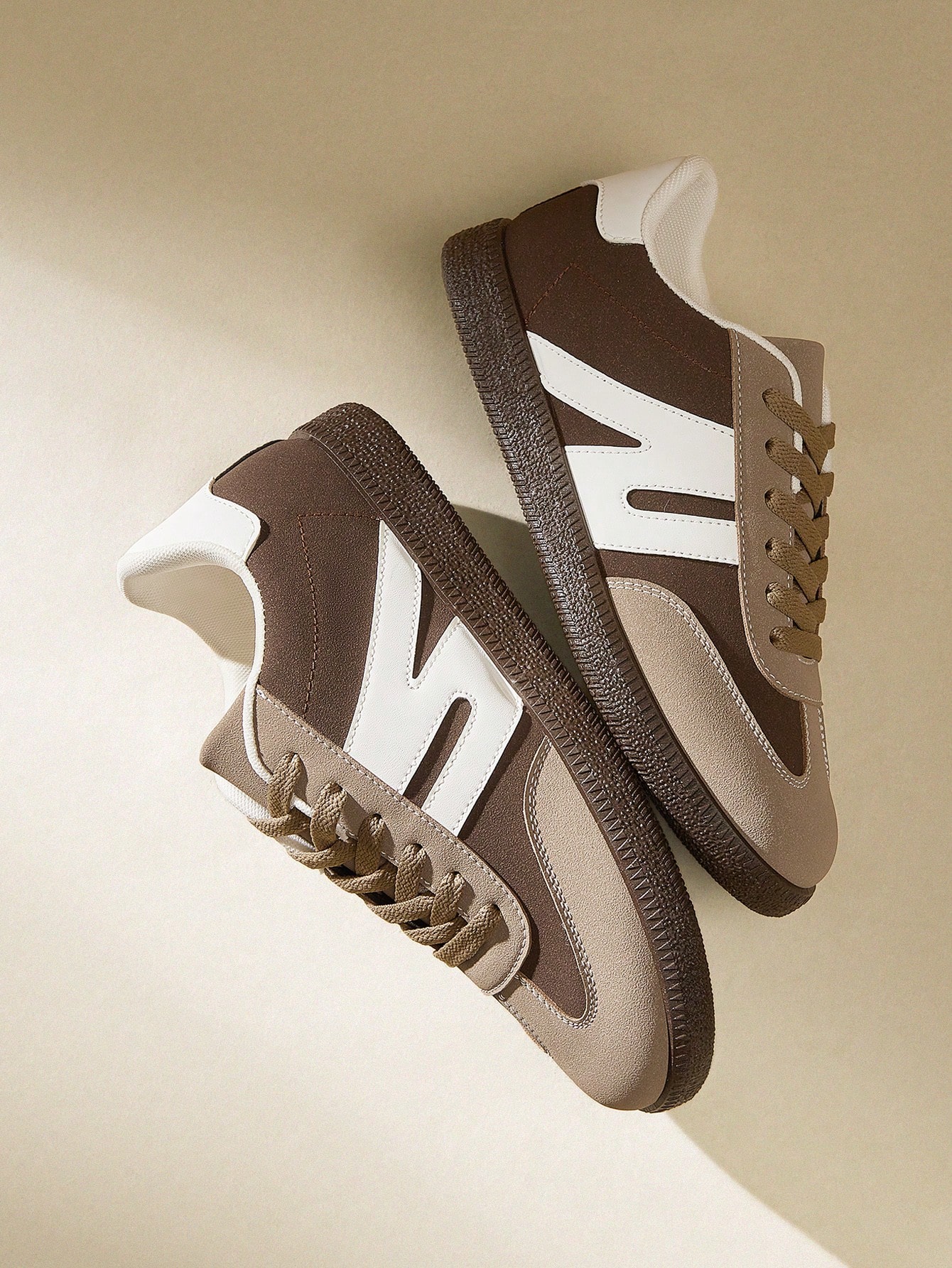 Womens Brown PU Leather Sneakers - Casual Sports Footwear