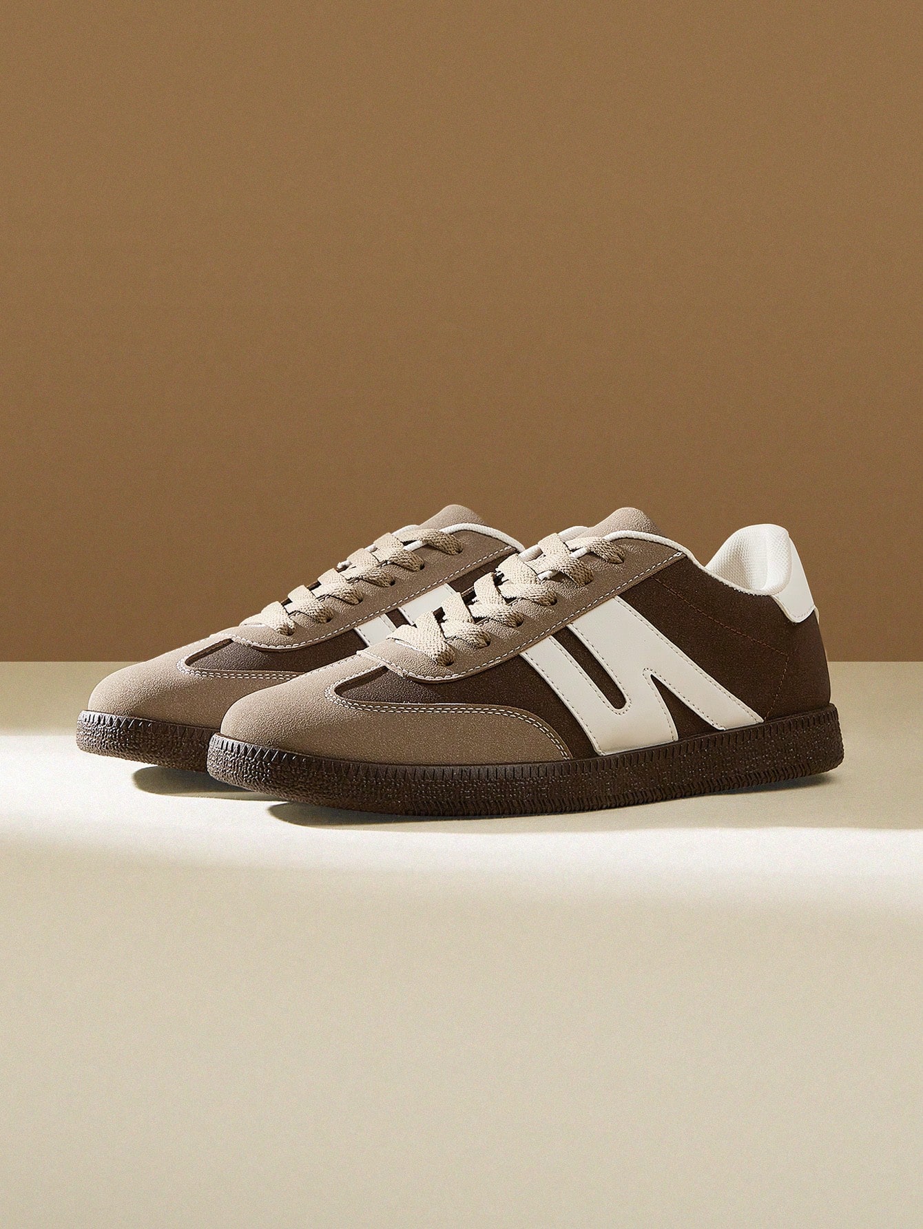 Womens Brown PU Leather Sneakers - Casual Sports Footwear