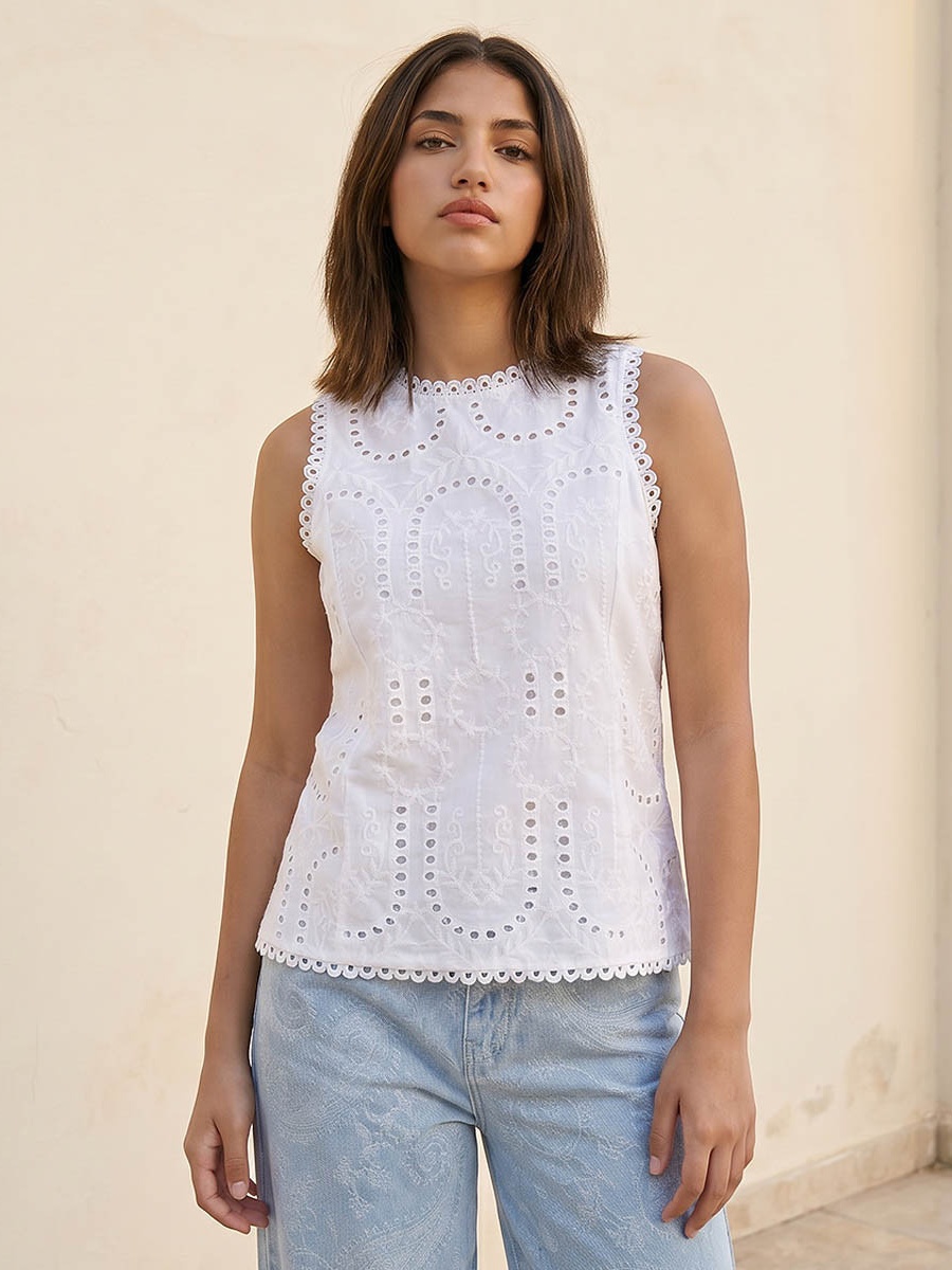 Cotton Top with Schiffli Embroidery