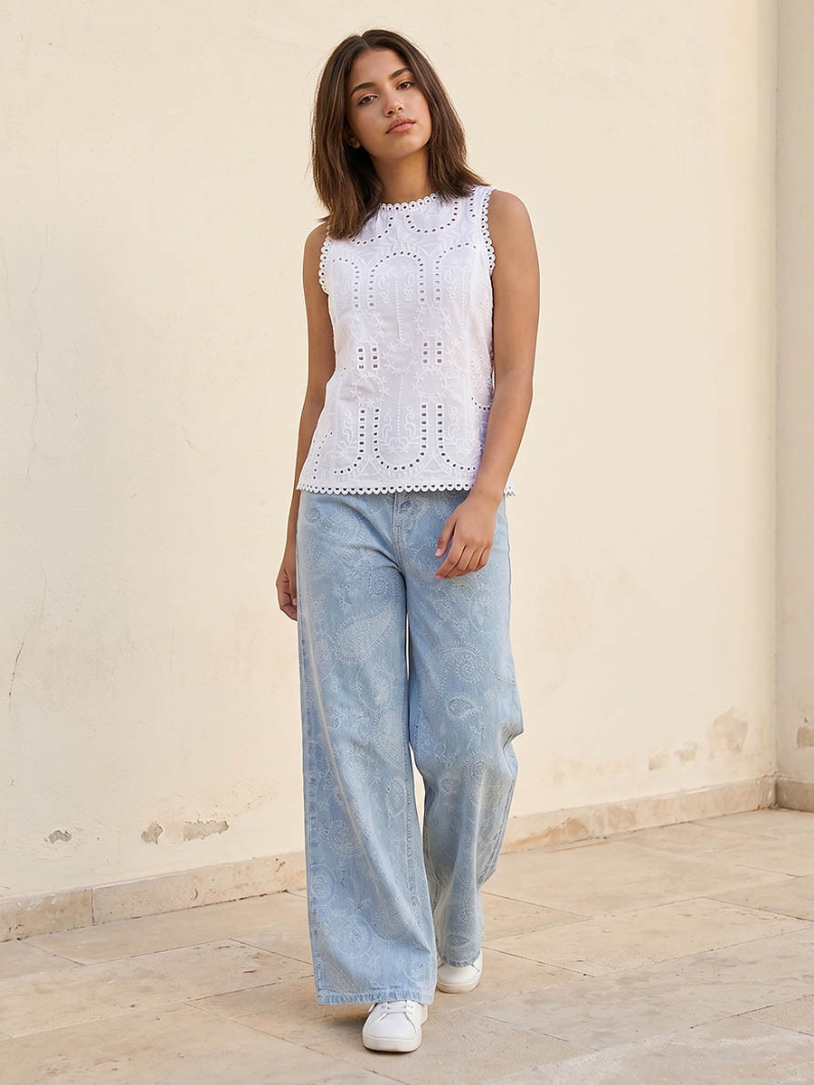 Cotton Top with Schiffli Embroidery