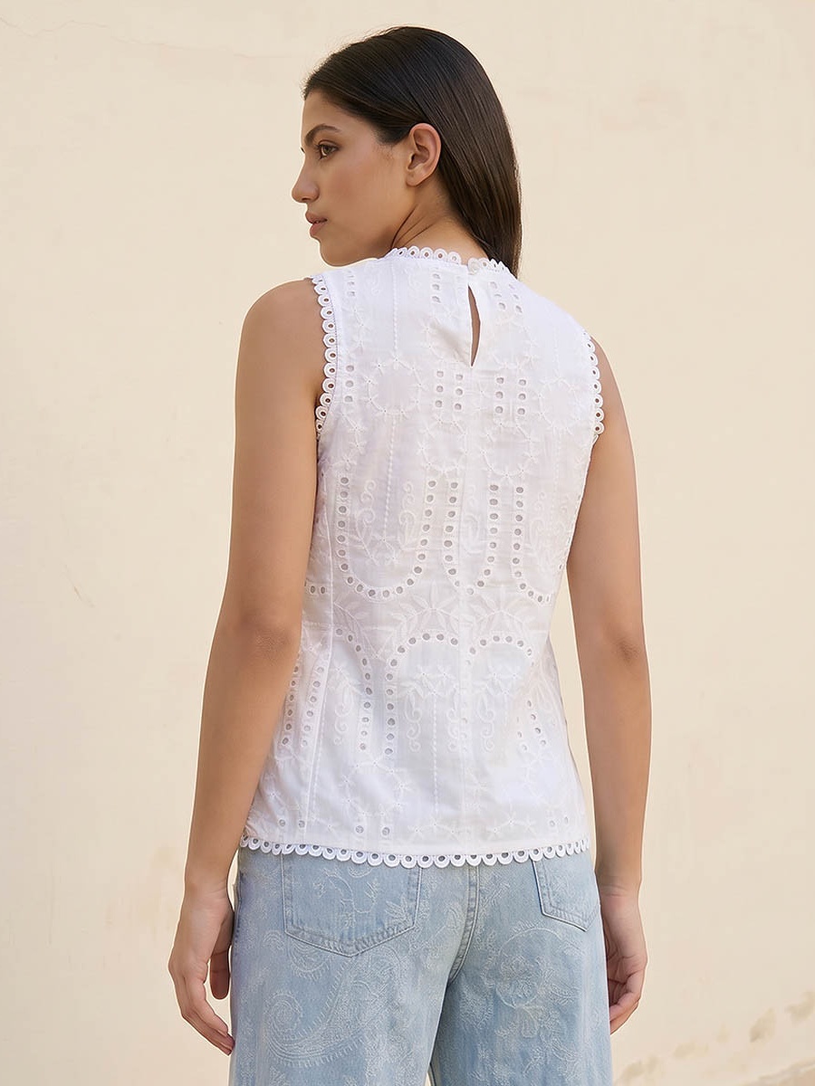 Cotton Top with Schiffli Embroidery