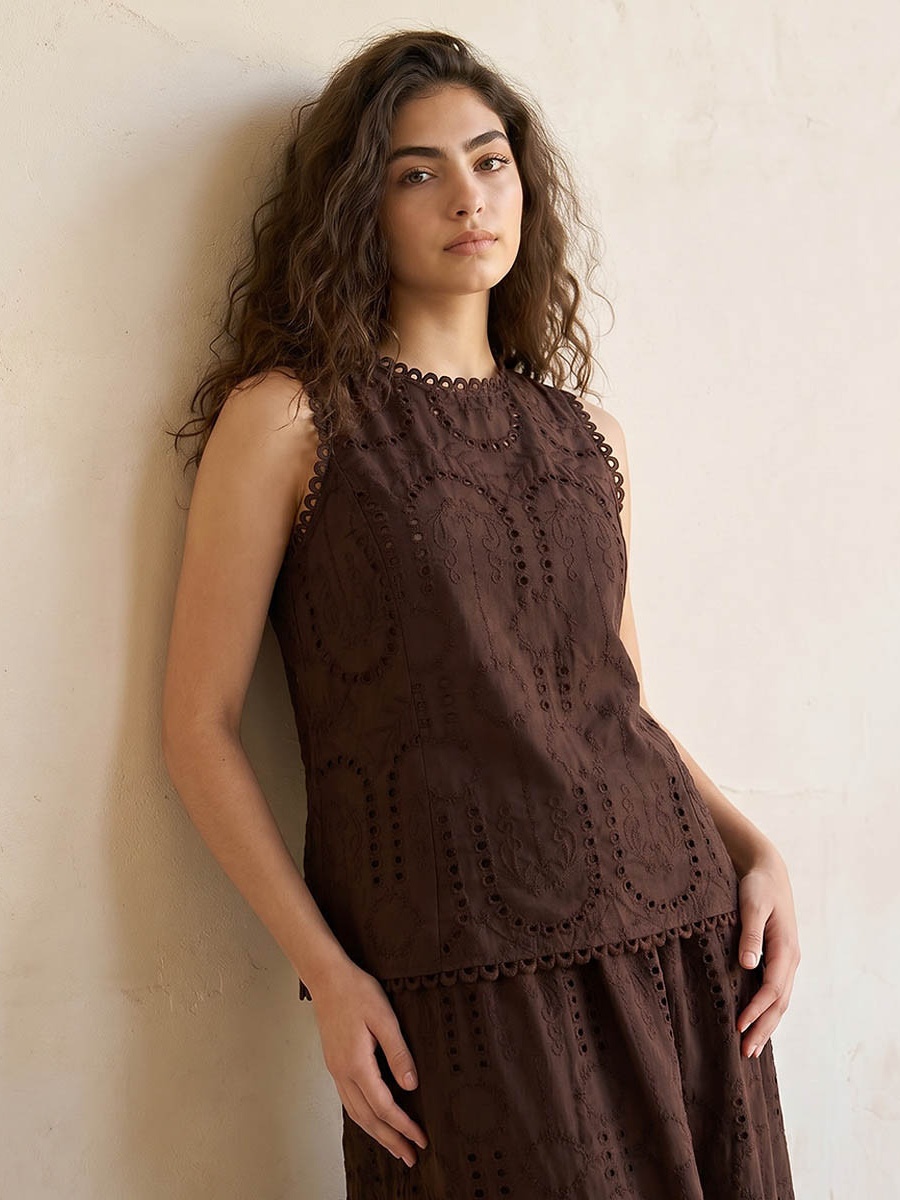 Cotton Top with Schiffli Embroidery