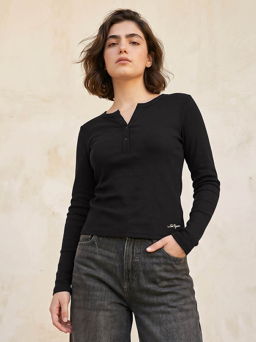 Ribbed Top with Half Placket