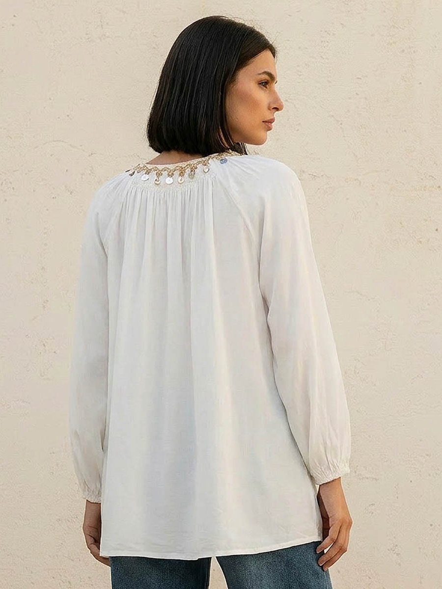 Relaxed Fit Viscose Top with Embellishment
