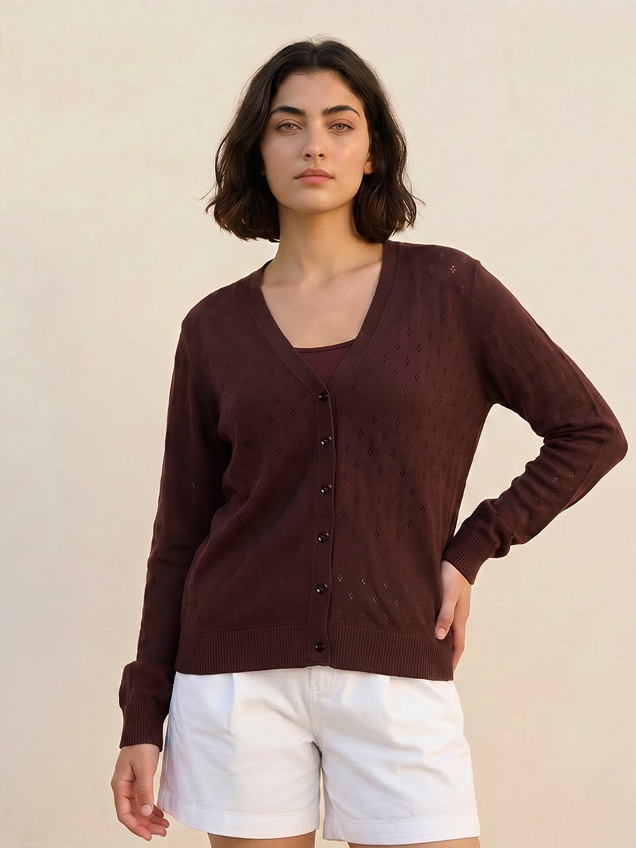 Textured V Neck Cardigan