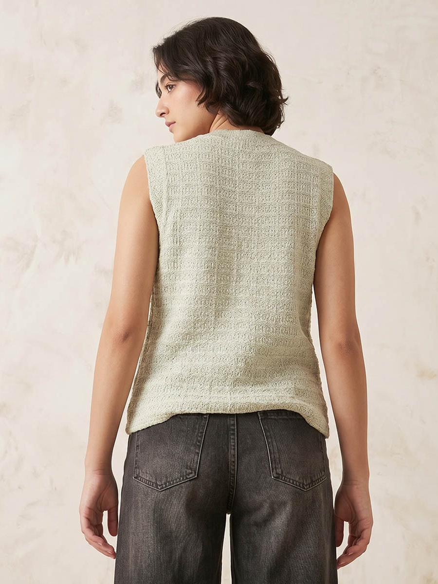 Textured Crew Neck Cardigan