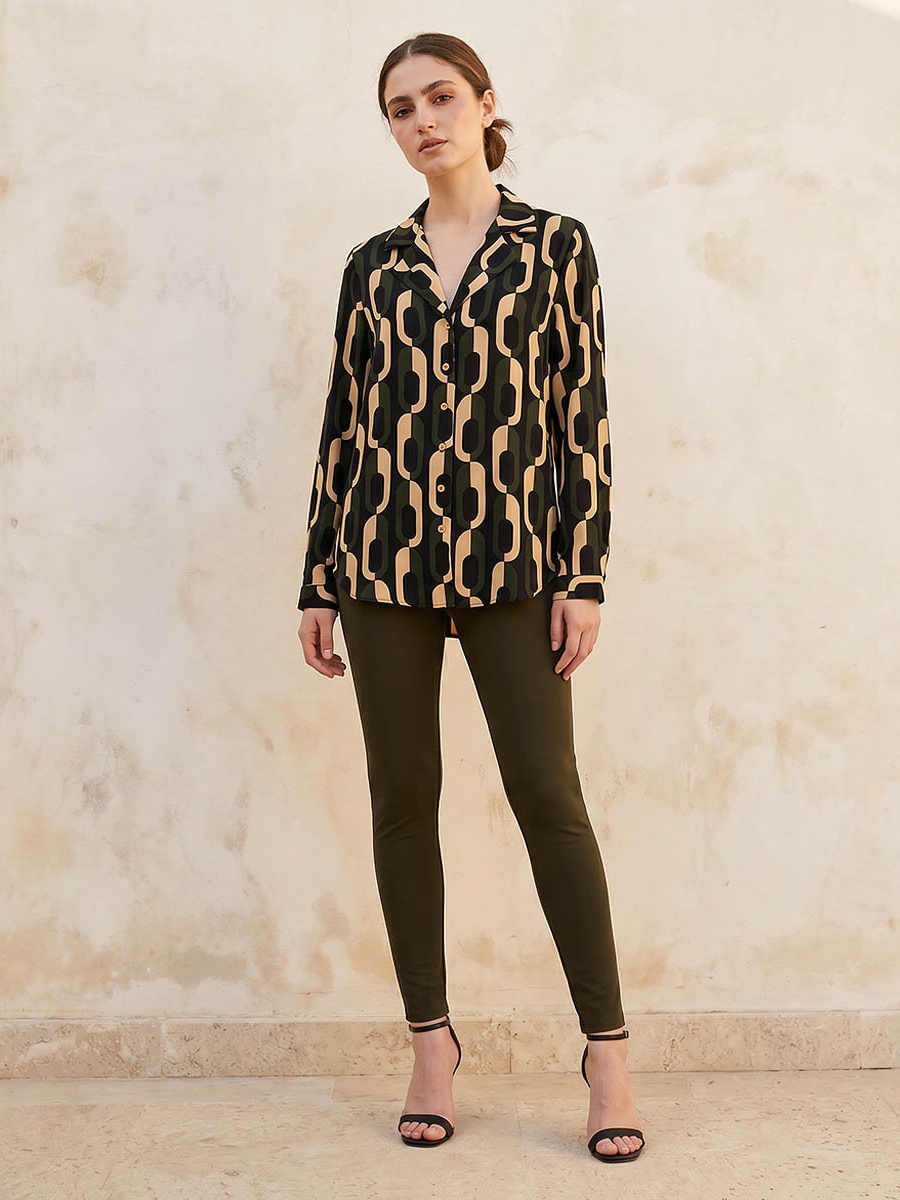 Regular Fit  High-Low Shirt with Notch Collar