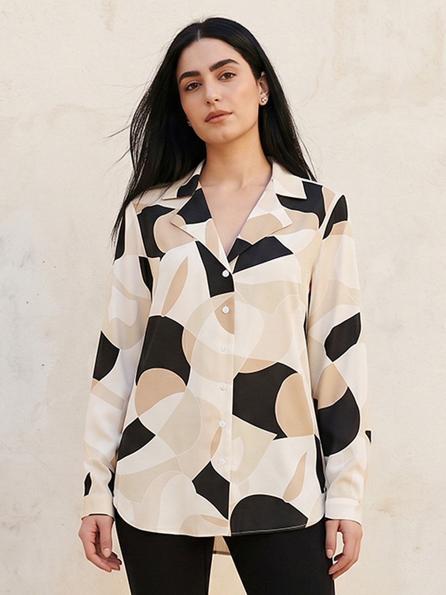 Regular Fit  High-Low Shirt with Notch Collar