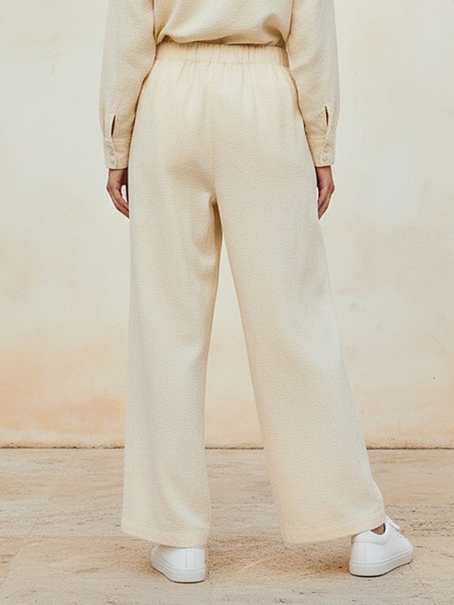 Wide Leg Mid-Rise Jacquard Textured Trousers