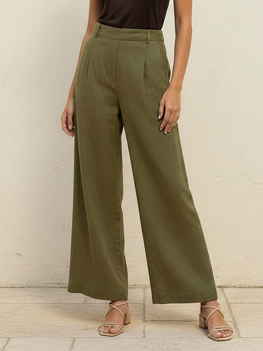 Flexi Waist Linen Blend Wide Leg Trousers