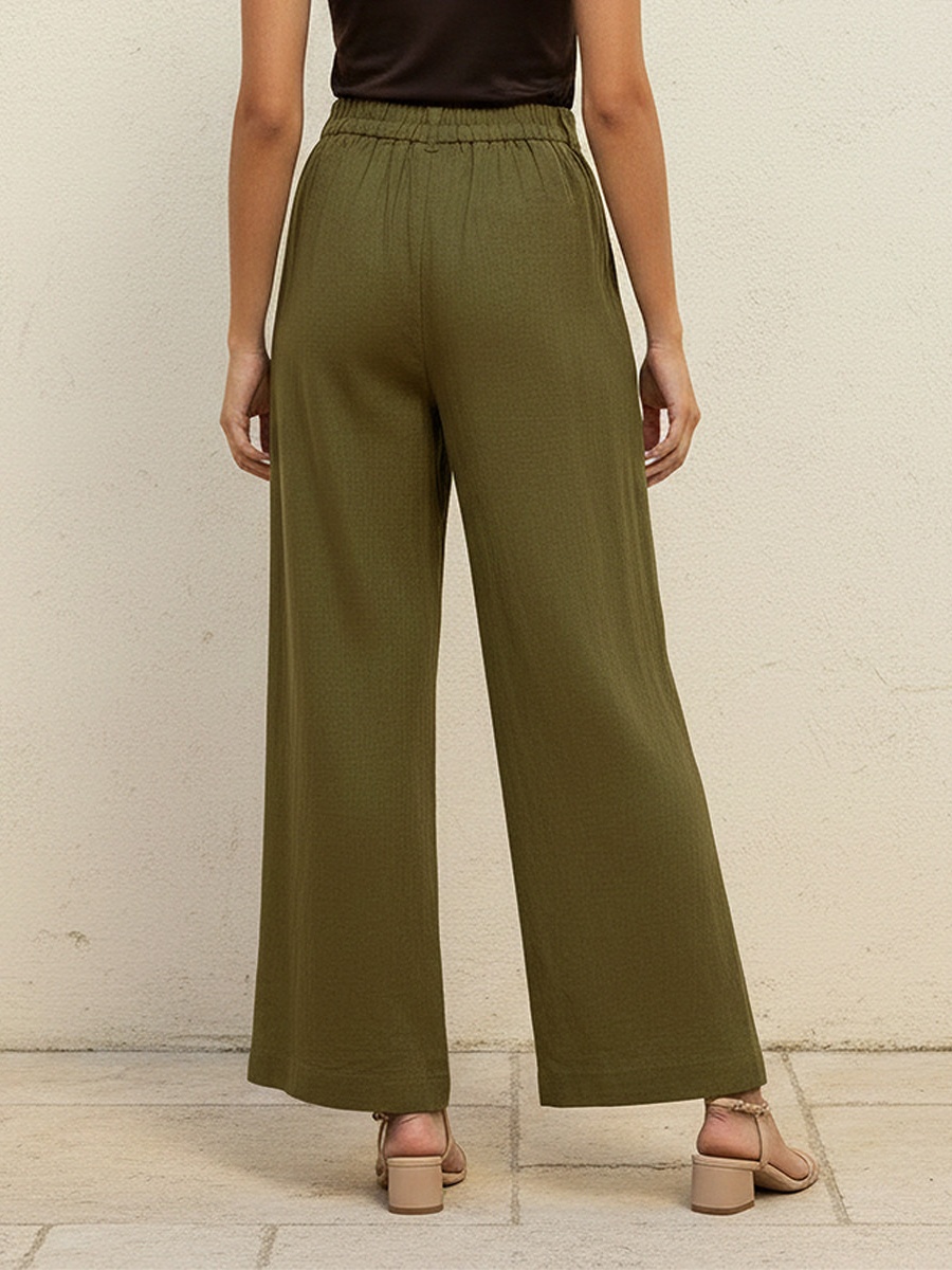 Flexi Waist Linen Blend Wide Leg Trousers