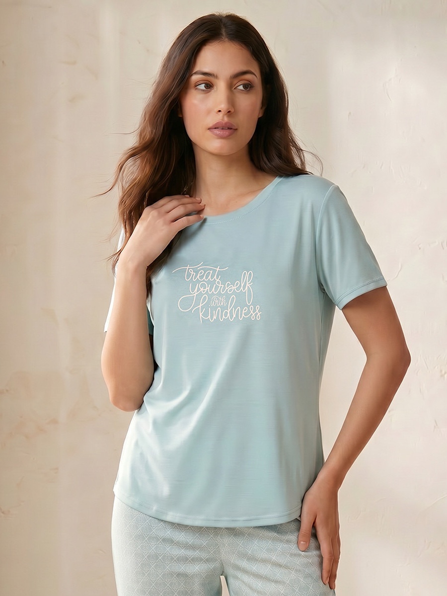 Printed Viscose Pyjama Set with T-Shirt and Trousers