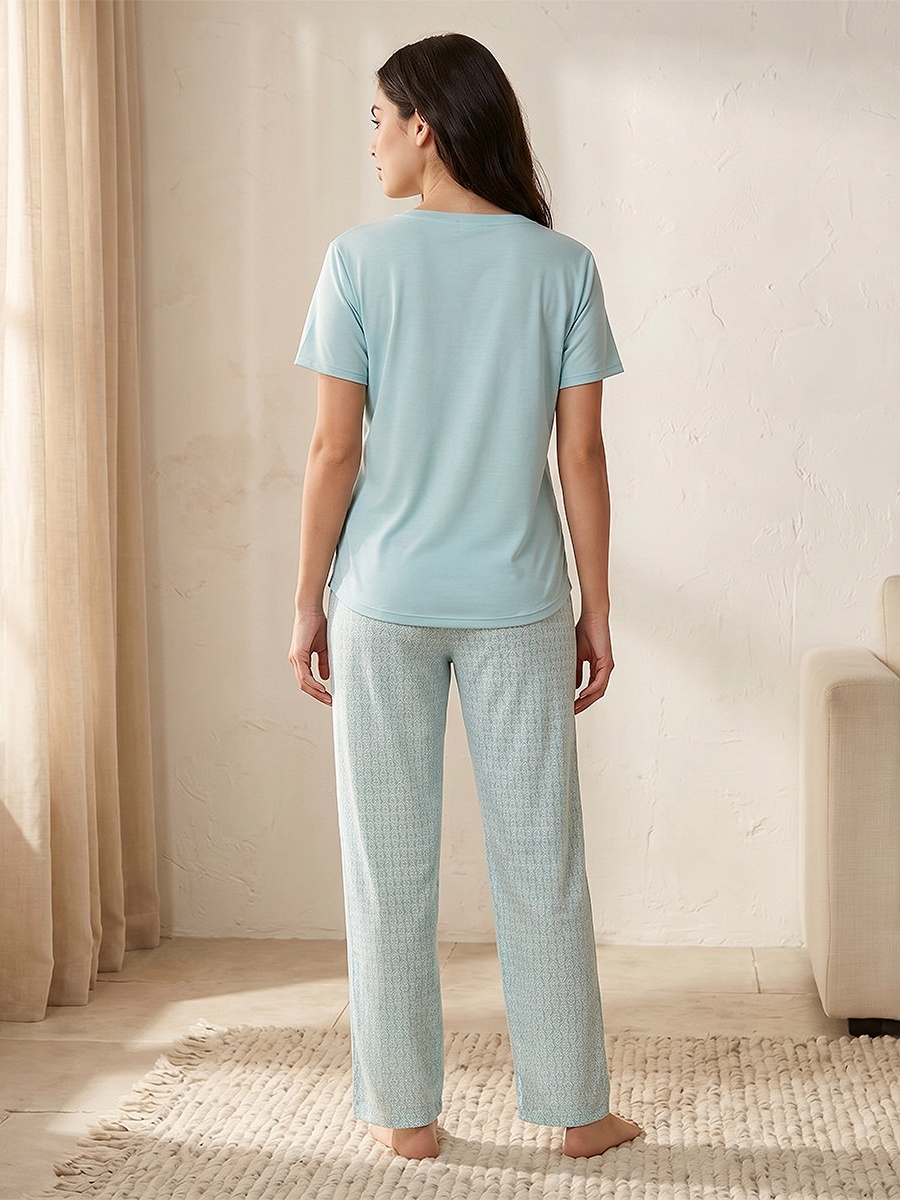 Printed Viscose Pyjama Set with T-Shirt and Trousers
