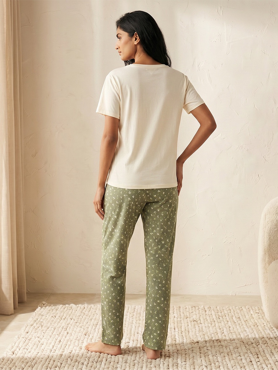 Floral Print Viscose Pyjama Set with T-Shirt and Trousers