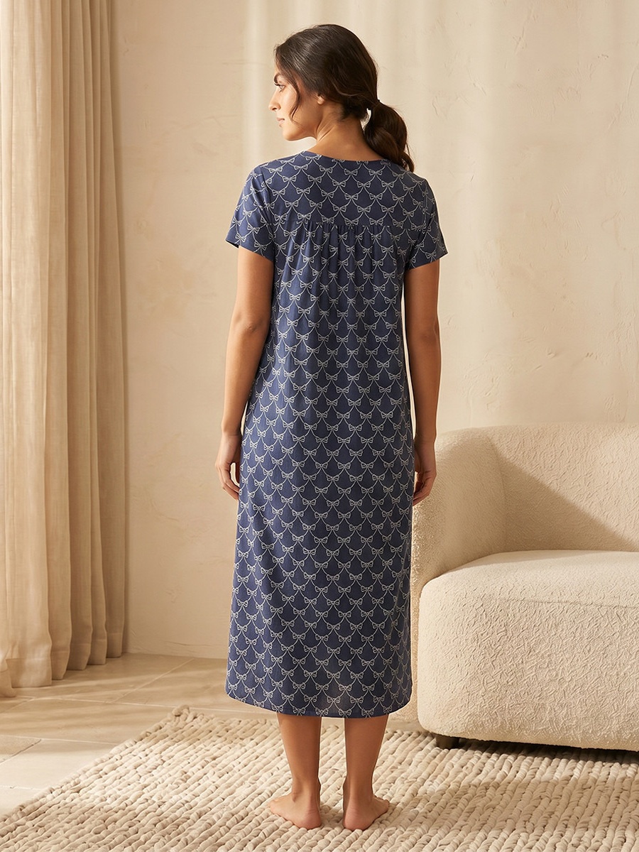 Short Sleeves Printed Viscose Night Gown