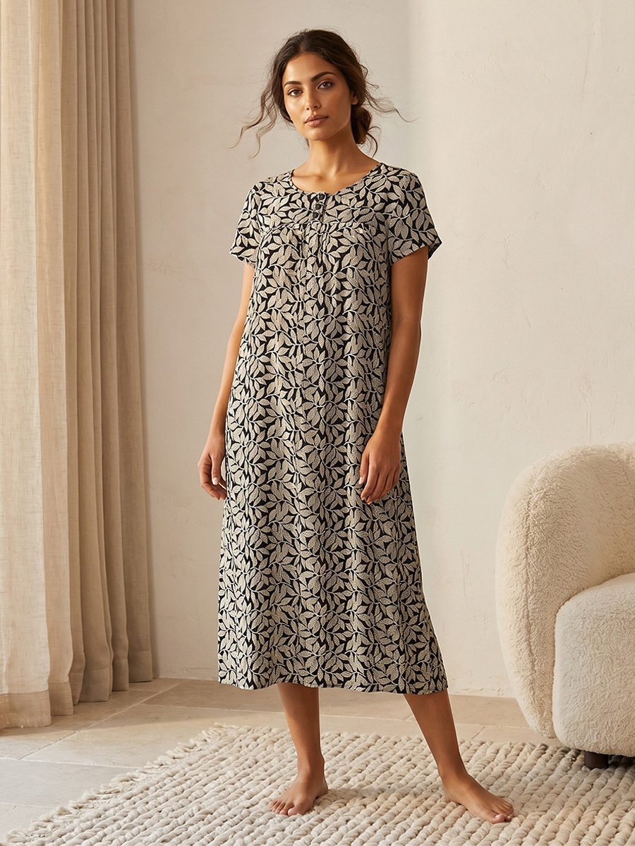 Short Sleeves Printed Viscose Night Gown