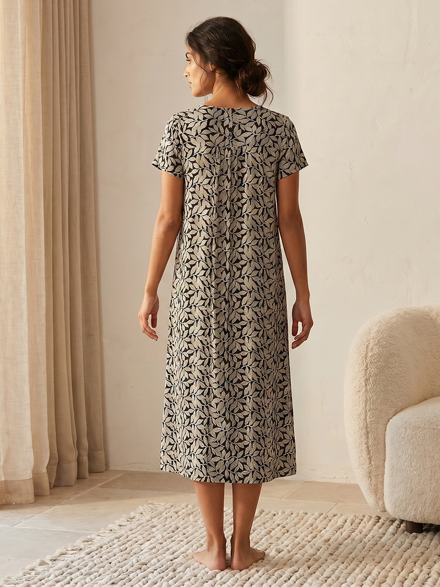 Short Sleeves Printed Viscose Night Gown